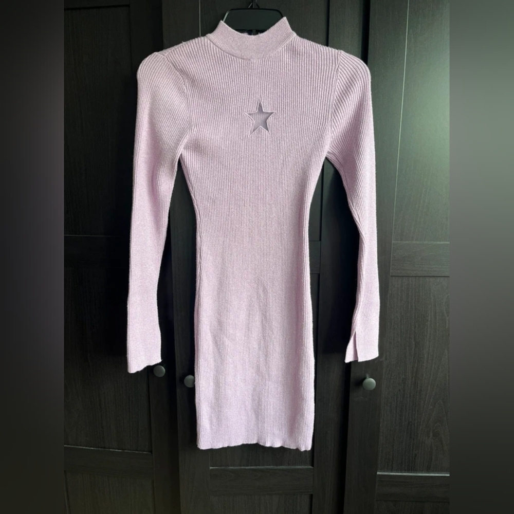 Bershka Light Pink Knit Dress with Star Detail
